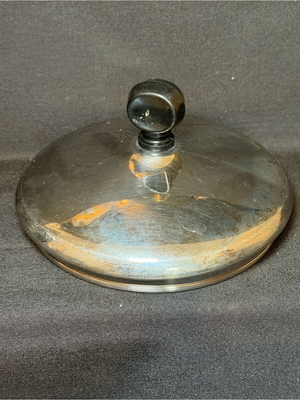 Vintage Farberware Replacment Lid with Black Knob, Silver, 5.25 Inch Diameter